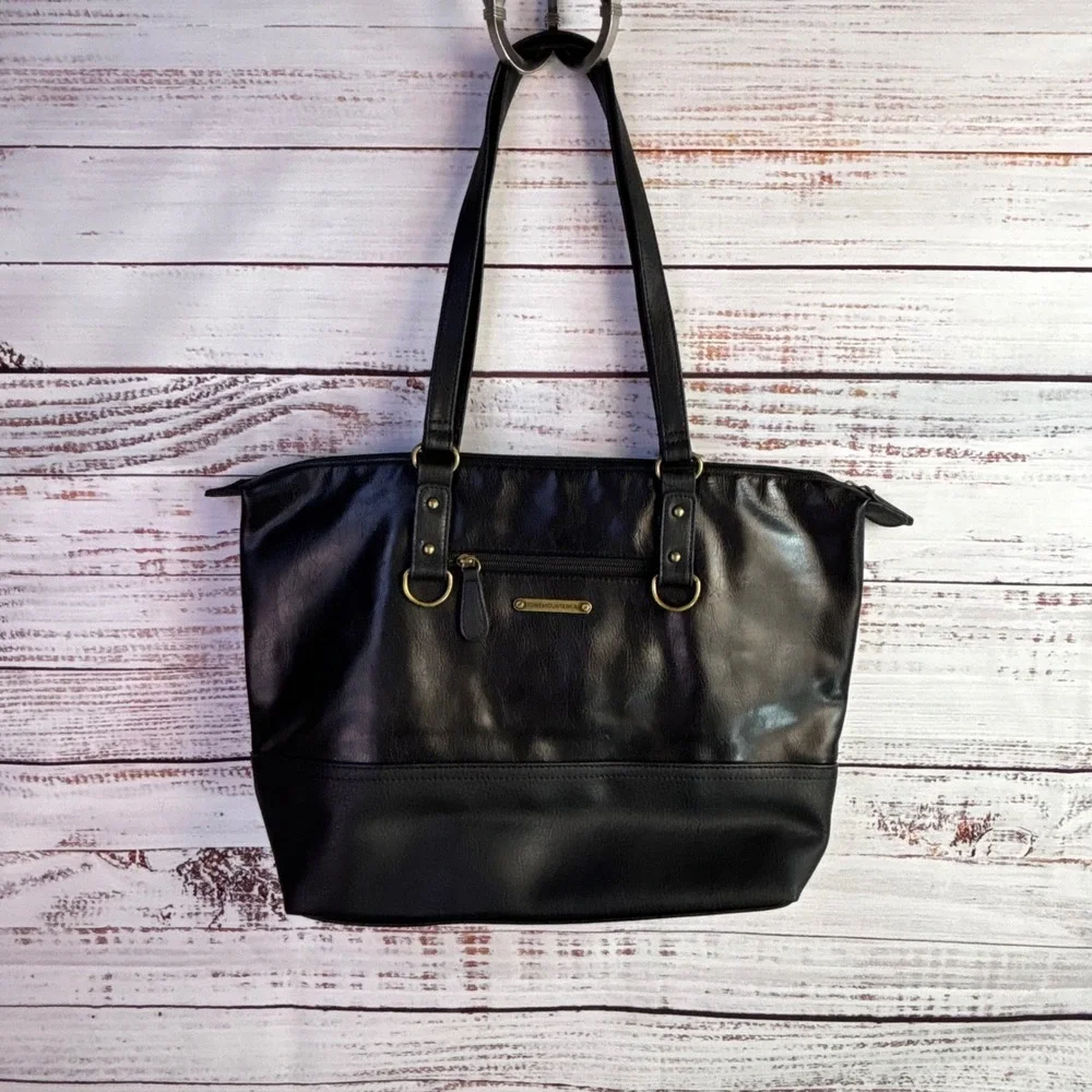 Classic Minimalist Tote Bag‎ Stone Mountain USA Large Black Faux Leather